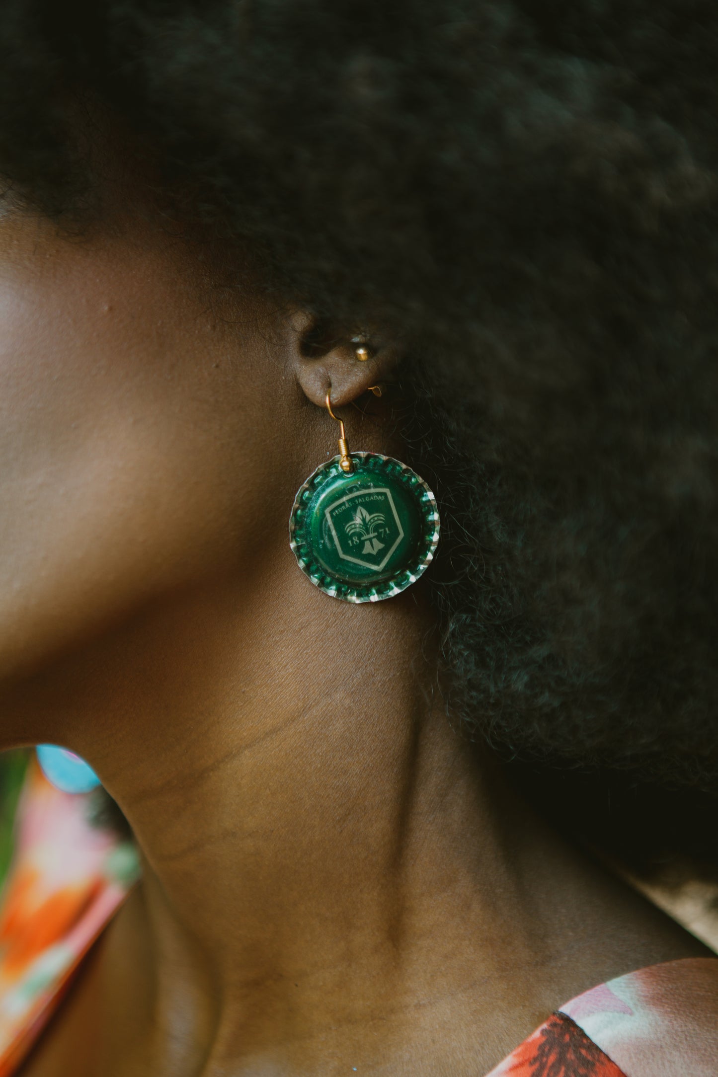 Green army pink spot earring